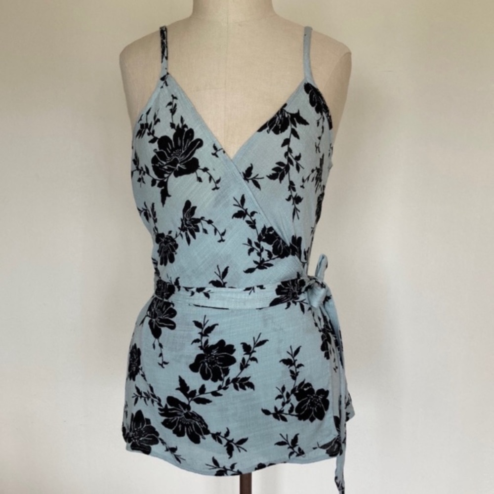 NWOT Rayon floral wrap top, spaghetti straps, marked M but fits like S